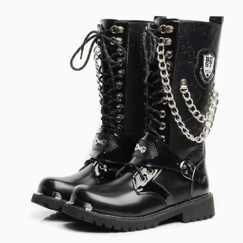 Motorcycle Chain - Herren Mode Motorradstiefel Halbhohe Atmungsaktive Kampfstiefel